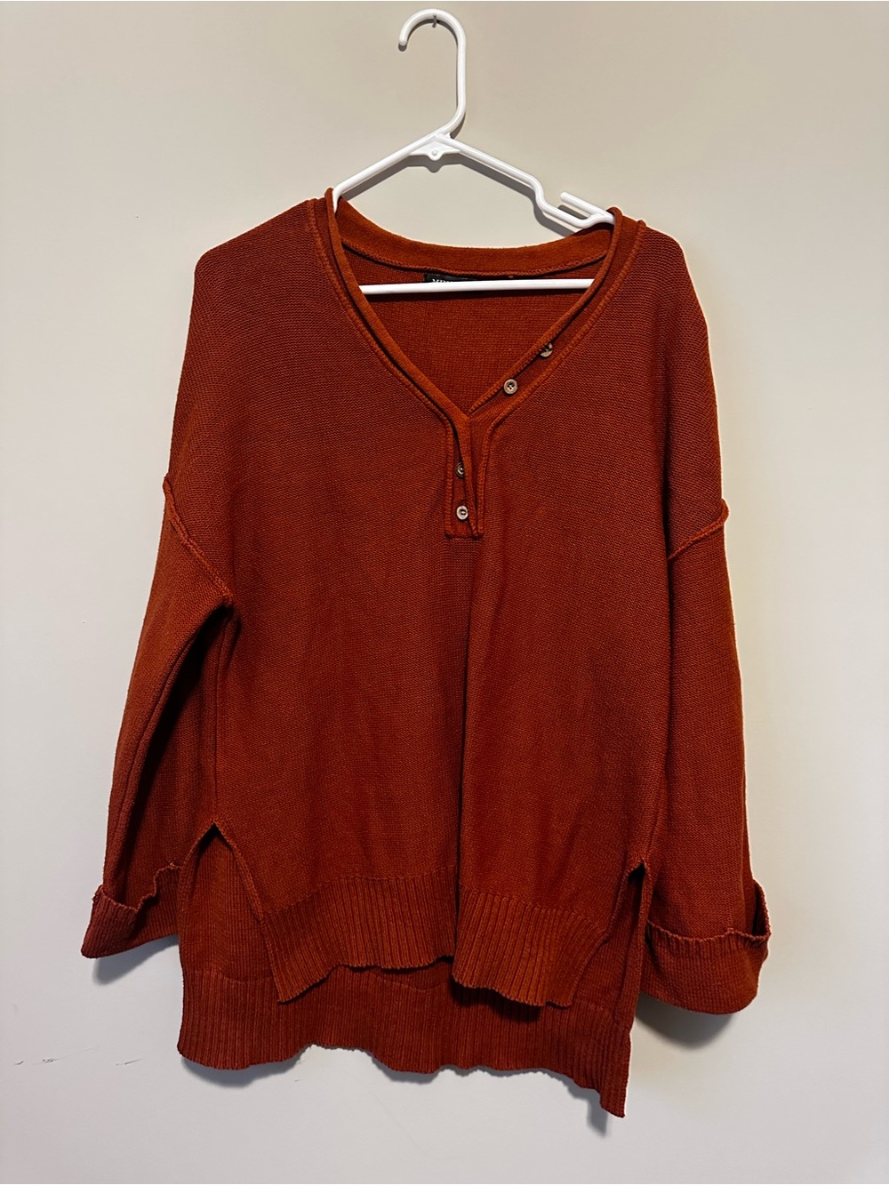 Rust Henley Knit Sweater - Women